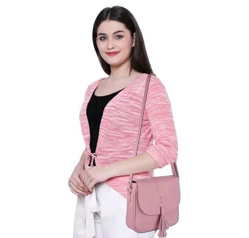 Image of Women's Faux Leather Crossbody Sling Bag, Pink, Tassel Design, Adjustable Shoulder Strap, Fashion Purse