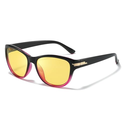 FIMILU Night Vision Driving Glasses for Womens, Polarized Reduce Glare Enhance Visual Ability Yellow Tinted Lens at Nighttime