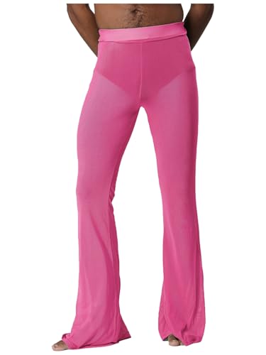 Men's Mesh Through Flared Bell Bottom Pants High Waist Breathable Cover Up Trousers Beachwear