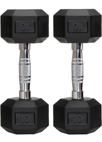 Image of Hex Dumbbells, Pair of 2, Rubber Coated Cast Iron, Steel Handle with Textured Grip, Strength Training (HEX DUMBBELLS 10 KG PAIR)