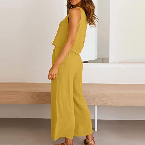Generic Conjunto feminino casual de duas peças, sem mangas, gola redonda, colete leve e folgado, mod