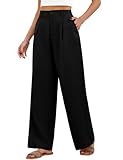 Fashora Womens Trousers Summer High Waist Wide Leg Trousers Ladies Lightweight Elegant Loose Palazzo Pants with Pockets Casual Bottoms (Black, M)