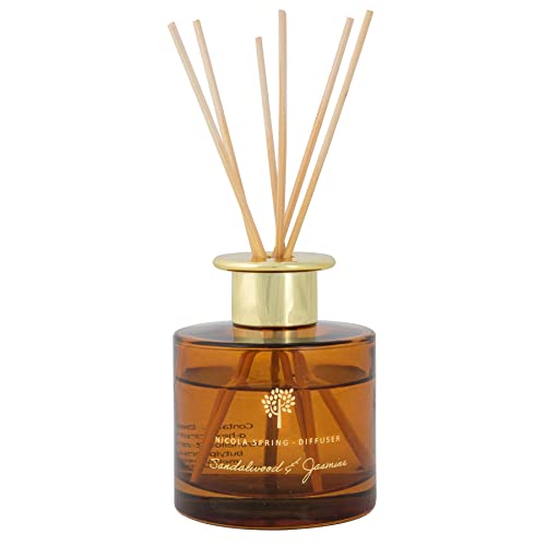 Nicola Spring Sandalwood & Jasmine Scented Reed Diffuser - 200ml - Aromatherapy 6 Sticks Air Freshener Home Fragrance Diffuser Fragrant Gift Set for Kitchen, Bathroom, Home