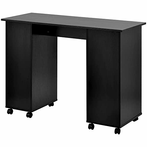 Goujxcy Manicure Nail Desk For Technician, Wooden Salon Spa Nail Table Station W/Cabinet, Drawers, Controllable Wheels (Black) #TOP3
