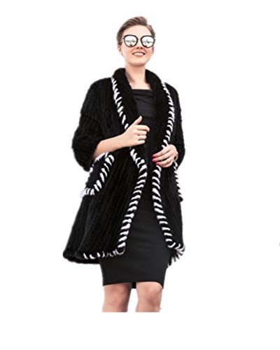 LVCOMEFF Women Genuine Knitted Mink Fur Long Coat Winter Black Gray Beige White