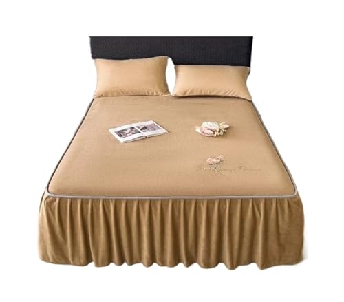 Falda de Cama Bordada, Colcha de Lana Coral, Funda Protectora for colchón, 1 Unidad(Dark Khaki,150x200cm 1pcs)