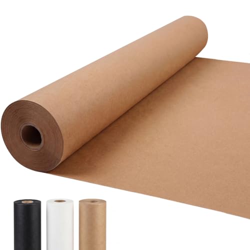 PerkHomy 24" x 2,220" (185') Brown Kraft Paper Roll for Craft Bulletin Board Paper Art Table Covering Crafting Gift Wrapping Bouquet Packing Parcel 70GSM 50LB (Brown, 24" x 185')