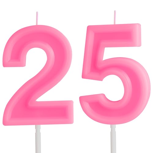 Macaron Pink 25th Birthday Candles,Pink Macaron Birthday Candle for Cake,Numeral Cake Topper Decoration for Sweet Girls Birthday Party Supplies