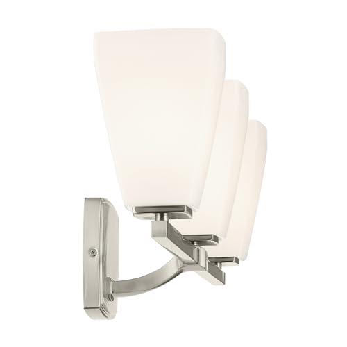 Image of Kichler Marant 21.25 inch 3-Light Bathroom Vanity Light Fixture with Opal Glass in Brushed Nickel for Mirror, Modern Wall Mount Lighting (21.25 inch W x 9.5 inch H), 55216NI