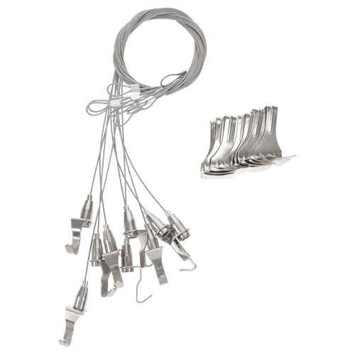 NUOBESTY Alambre para Colgar Cuadros y Espejos Gancho de Riel Guía, Kit de 10 Piezas Ajustable de Acero Inoxidable, para Uso en Galerías y Espacios de Exhibición