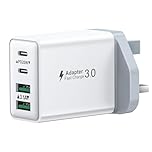 USB C Plug Fast Charge, 40W Multi USB Plug UK Fast Charger Plug 4-Port Dual Port 20W USBC Power Adapter+QC Wall Charger Head Type C Charging Plug for iPhone 17 16 15 14 13 12 11 Pro Max,iPad,Samsung
