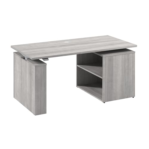 Image of Bush Business Furniture 60-inch Electric Height Adjustable Standing Desk with Bookcase, Ergonomic Sit-Stand Computer Table for Office, Stratus Collection, Platinum Gray with Metallic Gray Base