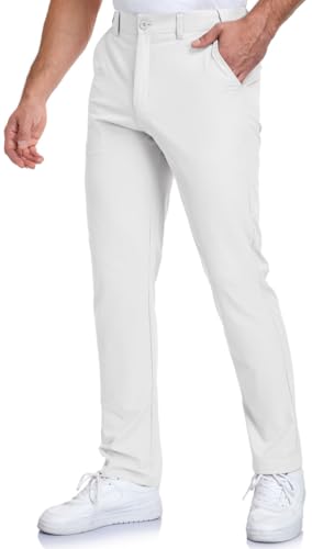 SPOSULEI Mens Golf Pants Lightweight Quick Dry Dress Business Pants with 4 Pockets Stretch Chino Slacks Pants Off-White 34Wx32L