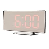 OEBUAFI Reloj Electrónico Digital LED con Conversión de 12/24 Horas, Pantalla de Temperatura, Reloj con Espejo para Decoración del Dormitorio del Hogar, ABS, Plateado, 1 Juego (Luz roja)