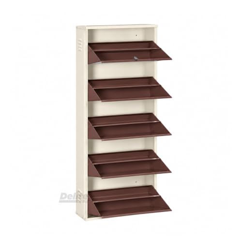 Image of DELITE KOM AIRO 24 inch 10 Shelf Double Decker Metal Shoe Rack Wall Mount for Home with Lock | Air-Vent Panels Keep Shoes Odour-Free | 30 Shoes /50 Slippers | 1Yr Warranty | 67x24x8 Ivory Coffee | DIY