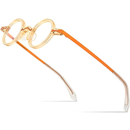 Image of HEPIDEM Acetate Glasses Frame Alloy Temple Men Small Retro Round Eyeglasses Women Optical Spectacles