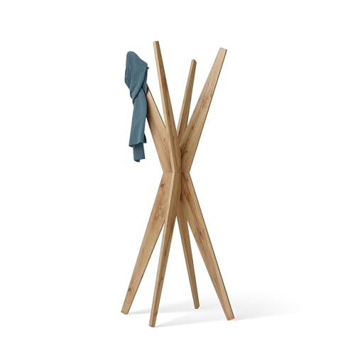 MOBILI FIVER, Porte-manteau sur pied Design, Emma, Bois Rustique, Porte-manteau pour Chambre, Couloir, Entrée, Made In Italy