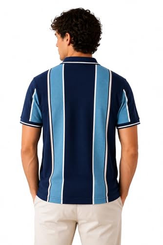 Image of SANE ORIGINALS Textured Polo T-Shirt for Men in Vertical Stripes || Old Money Polos for Men