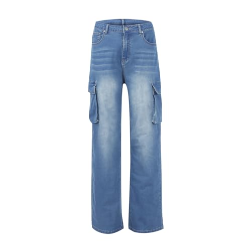 Womens Cargo Jeans Straight Leg Baggy High Waisted Jeans Casual Denim Cargo Pants Trendy Y2k Streetwear Trousers4