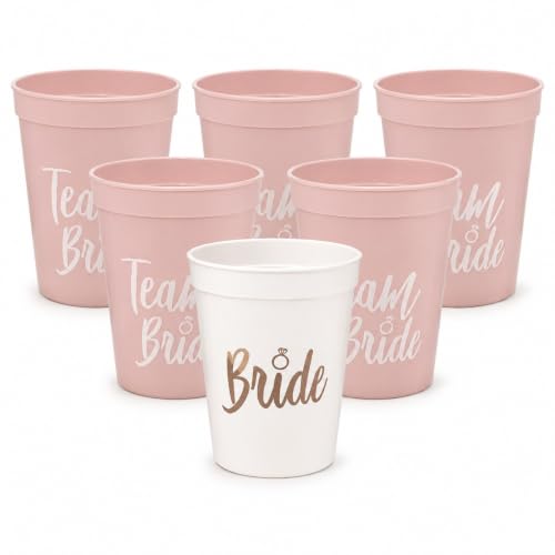 Image of Wanna Party Team Bride Cups Set of 6 | 5 Pink Team Bride Cups + 1 White Bride Cup | Bachelorette Party Cups, Bridal Shower Tableware, Hen Party & Bride Tribe Accessories