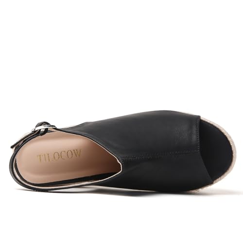 Image of Tilocow Espadrilles Wedges for Women Open Toe Ankle Strap Platform Dressy Casual Sandals Travel Slides