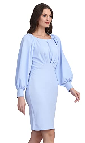 Image of Shasmi Women's Comfortable Mustard Round Neck Full Sleeve Solid Midi Bodycon Casual Western Stylish Dress