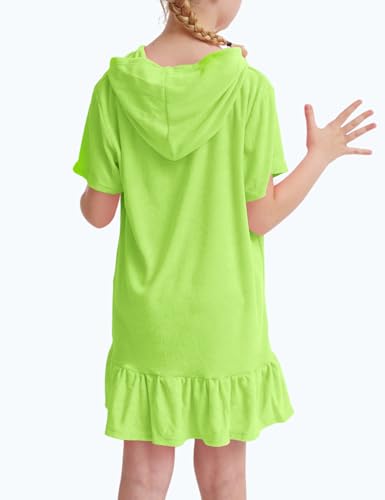 Image of Girls Swim Cover Up Multicolor Hooded Zip-Up Terry Swimsuit Ruffle Bathing Suit Kids Short Sleeve Swimwear