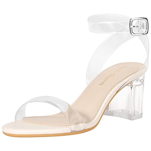 Image of Women's Strappy Clear Chunky Clear Block Low Heeled Sandals 2 Inches Open Toe Ankle Strap High Heel Dress Sandals Daily Work Party Sandal Shoes