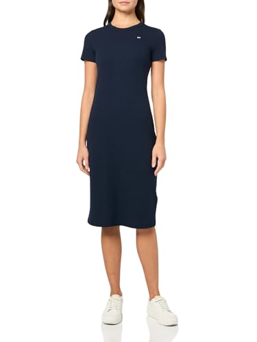 Tommy Jeans Bodycon Midi Dress with Logo Detail Robe, Bleu Marine foncé, M Femme