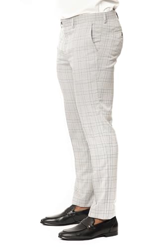 Slim Fit Plaid Mens Dress Pants Flat Front No Pleats 23113