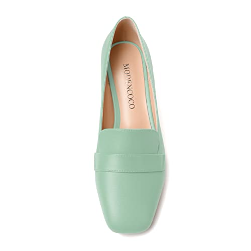 Image of MODENCOCO Womens Square Toe Slip On Comfortable Casual Matte Work Chunky Low Heel Loafers Shoes 2 Inch