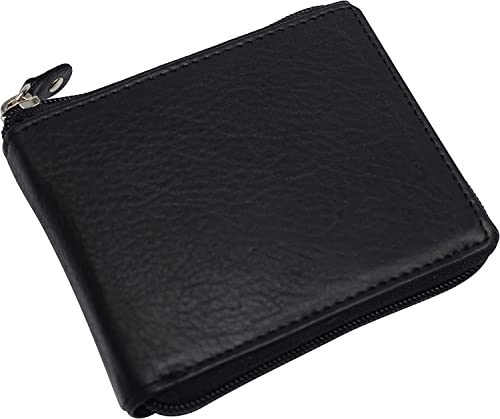 MARSHAL Mens Zip Around RFID Blocking Cowhide Leather Zipper Bifold Wallet for Men (Black)4