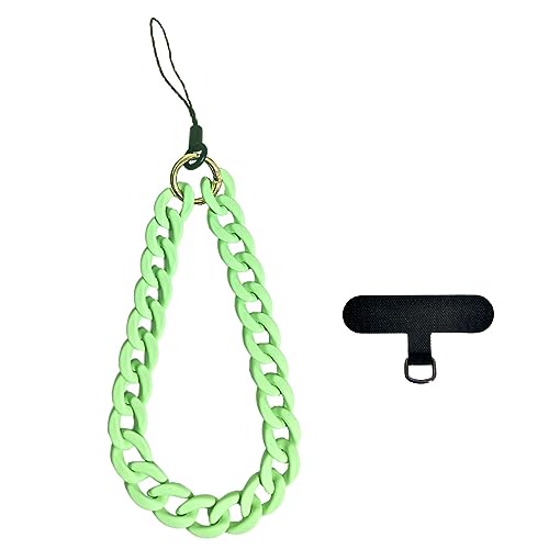 Meefisher Green Detachable Phone Charms Aesthetic Chunky Lanyard Strap Metal Acrylic Cell Phone Chain Accessories Decoration Gifts for Women, Anti-loss Rope (fruit green（Detachable, two ways to use）)