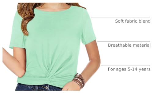 Image of Haloumoning Girls Short Sleeve T Shirts Kids Summer Twist Front Crop Tops Fashion Tees 5-14 Years