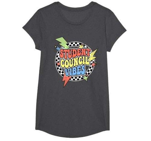 Retro Student Council Vibes Groovy School Student Council T-Shirt, Girls, Dark Heather Grey, X-Small