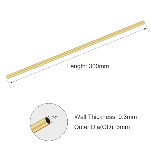 iMeistek - 3 runde Messingrohre, Länge 300 mm, Außendurchmesser 3 mm x Wandstärke 0,3 mm, Metallrohre