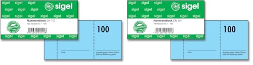 Sigel GN101 Nummernblock, 100 Bons (fortlaufend nummerierter Block von 1 bis 100, 10,5 x 5 cm), 1 Block, aus nachhaltigem Papier (Packung mit 2)