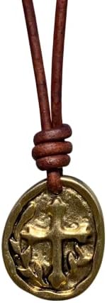 Cross Coin Leather Necklace Men - Gold Religious Pendant, Medallion Christmas Gifts, Catholic Jewelry, Mens Crosses, Women Gift for Husband, Christian Faith, Best Friend Protection (Gold)