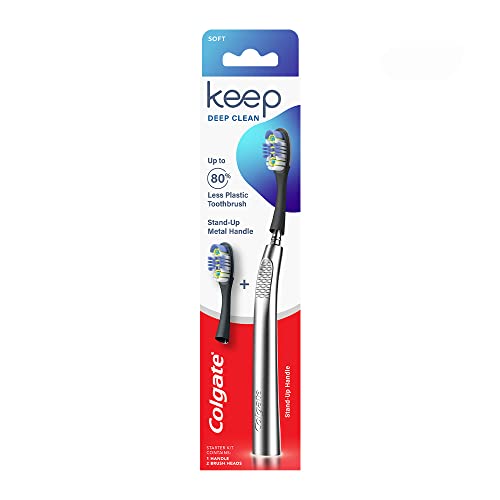 Image of Colgate Keep Deep Clean Toothbrush - Soft (1 Handle + 2 Brush Heads) (Glacial Silver) & Colgate Charcoal Clean 240g (120g x 2, Pack of 2) Black Gel Toothpaste