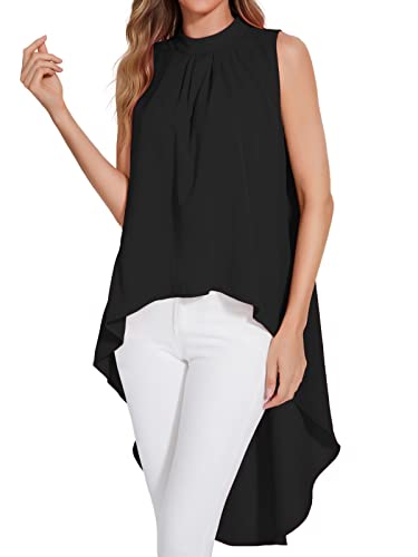 LYANER Women's Asymmetrical High Low Sleeveless Mock Neck Flowy Blouse Tops