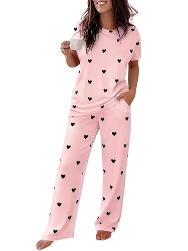 Image of CHICME Womens Pajamas Sets 2 Piece Short Sleeve Lounge Set Printed Loose Pants Pj Sets Loungewear Set
