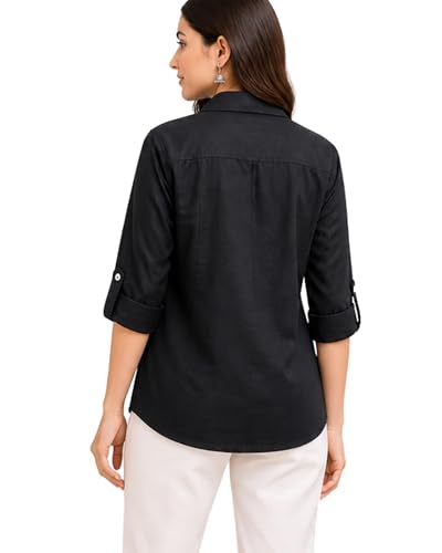 Image of Women's Button-Down Shirt, Long Sleeve, Collared Blouse, Relaxed Fit, Casual and Office Wear