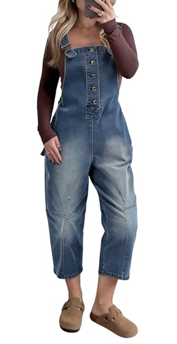 CHARTOU Women's Casual Loose Fit Jean Jumpsuit Overalls Crop Harem