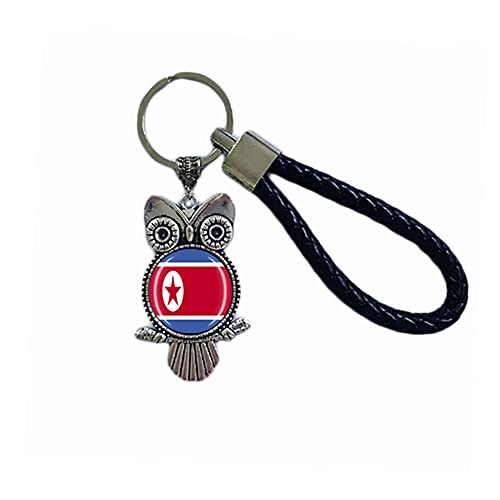 Porte-clés avec drapeau de la Corée du Nord - Cadeau souvenir - Porte-clés hibou - Pour homme et femme, Corée du Nord, 18 CM (7.09')