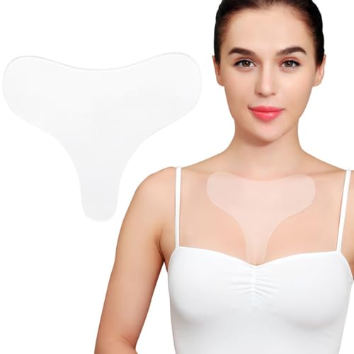 Parches Antiarrugas para Cuello y Pecho, Almohadilla Antiarrugas para Escote Reutilizable, Almohadillas de Pecho Parches de Arrugas con Escote en Forma de T, para Mujeres Niñas, transparente
