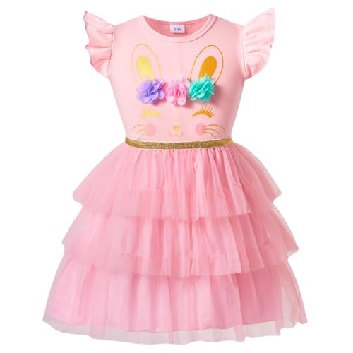 Easter Dress for Girls Toddler Tutu Bunny Dress Outfits Ruffle Sleeve Sundress Tulle Skirt Pink 18-24 Months (971)