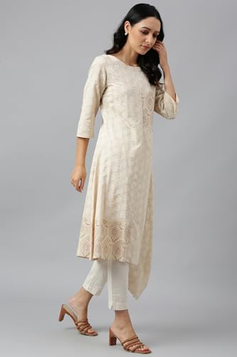 Image of W for Woman Women's Rayon Regular Fit Asymmetric Paisley Print Kurta in Boat Neck