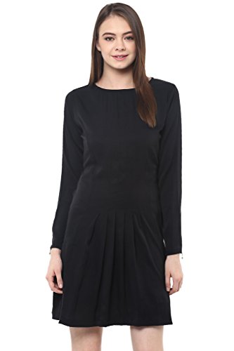 Image of Miss Chase Women's Black Full Sleeve Round Neck Solid Shift Mini Dress