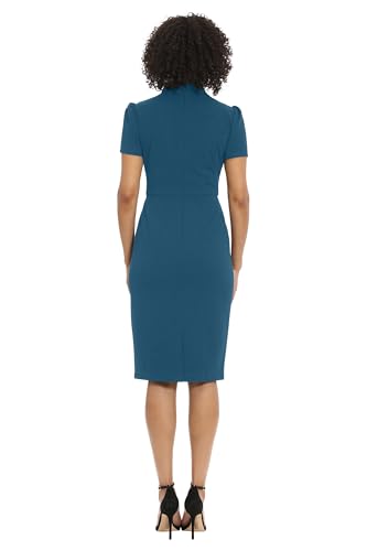 Maggy London Women's Midi Short Sleeve Sheath with Neck Tie Career Office Work Wear, Deep Lagoon3