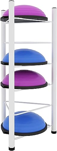 CEDLSF Soporte para Esterilla de Yoga de Metal con Media Pelota de Equilibrio, Organizador de Pelotas de Yoga de Color Negro para gimnasios, Clases de Fitness, escuelas y oficin(Blanco)